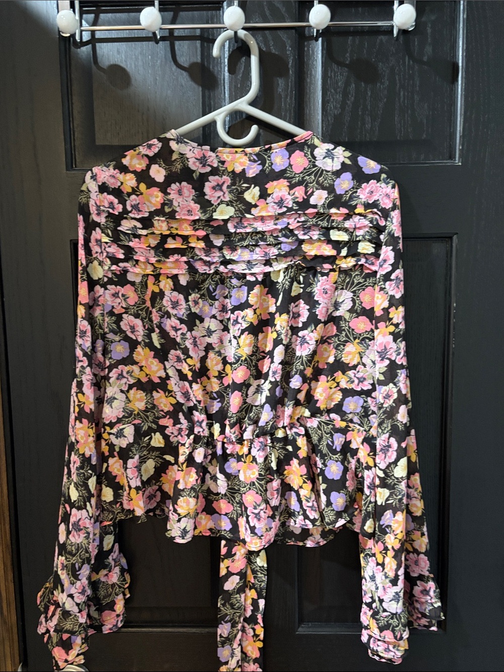 Free People Black Floral Tie-Front Blouse - Picture 3 of 3